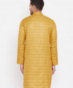 VASTRAMAY Men's Yellow Silk Blend Kurta