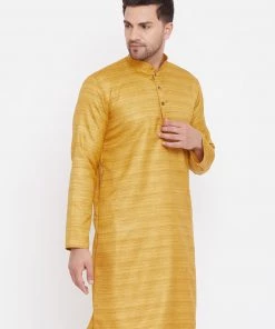 VASTRAMAY Men's Yellow Silk Blend Kurta