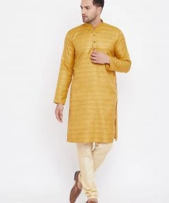 VASTRAMAY Men's Yellow Silk Blend Kurta