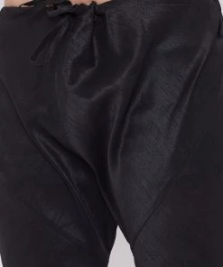 Vastramay Men's Mustard And Black Silk Blend Kurta Pyjama Set Kurta Sets