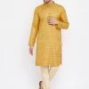 Vastramay Men's Yellow And Gold Silk Blend Kurta Pyjama Set Kurta Sets