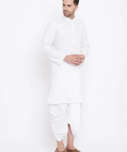 Vastramay Men's White Cotton Kurta And Dhoti Set