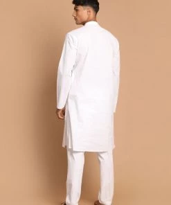 Vastramay Men's White Kurta And Pajama Set With Islamic Prayer Cap Kurta Sets