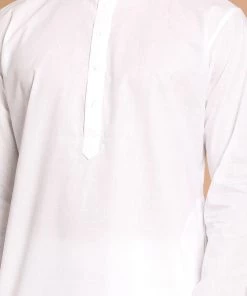 Vastramay Men's White Kurta And Pajama Set With Islamic Prayer Cap Kurta Sets