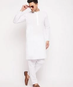 Vastramay Men's White Kurta And Pajama Set