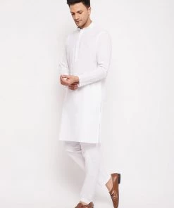 Vastramay Men's White Kurta And Pajama Set