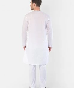 Vastramay Men's White Cotton Addi Kurta Pyjama Set
