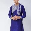 VASTRAMAY Men's Blue Silk Blend Kurta