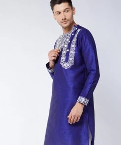 VASTRAMAY Men's Blue Silk Blend Kurta