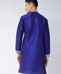 VASTRAMAY Men's Blue Silk Blend Kurta