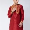 VASTRAMAY Men's Maroon Silk Blend Kurta