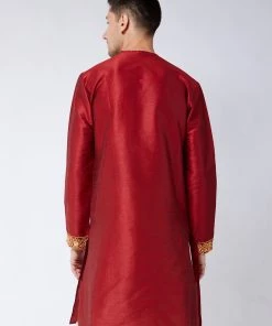 VASTRAMAY Men's Maroon Silk Blend Kurta