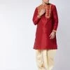 VASTRAMAY Men's Maroon And Gold Silk Blend Kurta And Dhoti Set Dhoti Kurta Sets 2 VASTRAMAY Men's Maroon And Gold Silk Blend Kurta And Dhoti Set Dhoti Kurta Sets