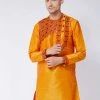 VASTRAMAY Men's Orange Silk Blend Kurta