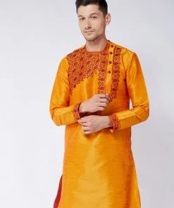 VASTRAMAY Men's Orange Silk Blend Kurta