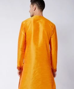 VASTRAMAY Men's Orange Silk Blend Kurta
