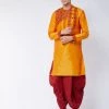 VASTRAMAY Men's Orange And Maroon Silk Blend Kurta And Dhoti Set