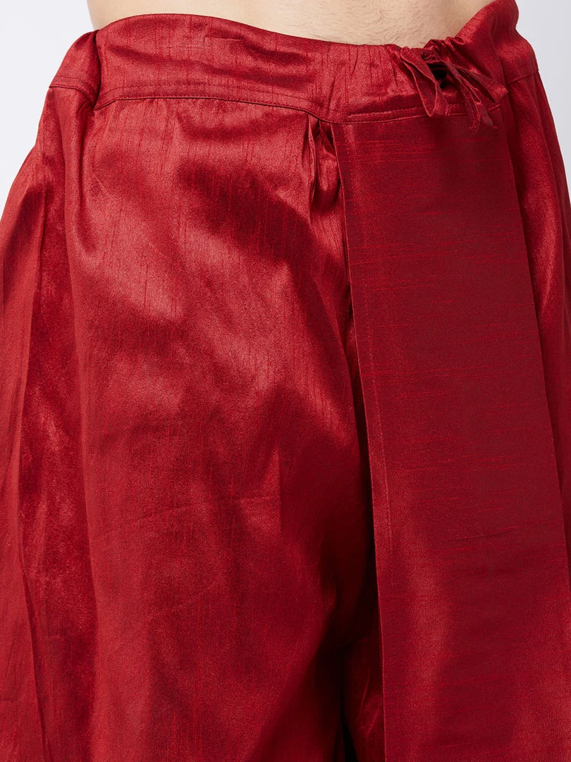 VASTRAMAY Men's Orange And Maroon Silk Blend Kurta And Dhoti Set 7 VASTRAMAY Men's Orange And Maroon Silk Blend Kurta And Dhoti Set