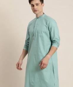 Vastramay Men's Green Cotton Blend Kurta Kurta Sets