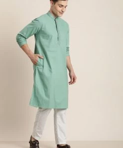 Vastramay Men's Green Cotton Blend Kurta Kurta Sets