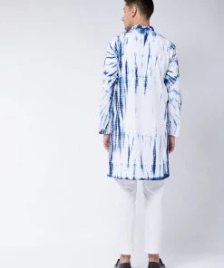 VASTRAMAY Men's Blue And White Cotton Kurta Pyjama Set Kurta Sets