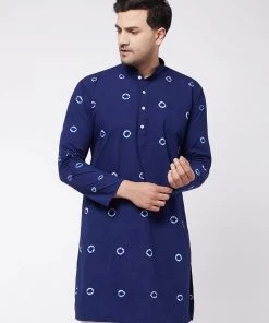 VASTRAMAY Men's Blue And White Tie And Dye Kurta
