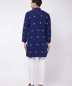 Kurta Sets VASTRAMAY Men's Blue And White Cotton Kurta Pyjama Set