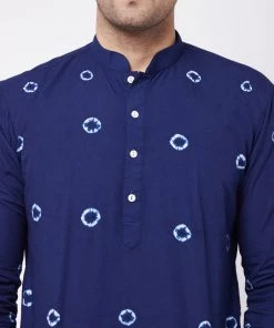 Kurta Sets VASTRAMAY Men's Blue And White Cotton Kurta Pyjama Set