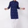 Kurta Sets VASTRAMAY Men's Blue And White Cotton Kurta Pyjama Set