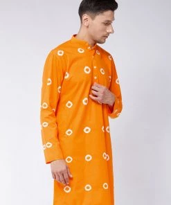 VASTRAMAY Men's Orange Pure Cotton Kurta