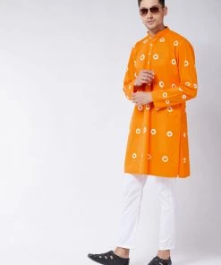 VASTRAMAY Men's Orange Pure Cotton Kurta