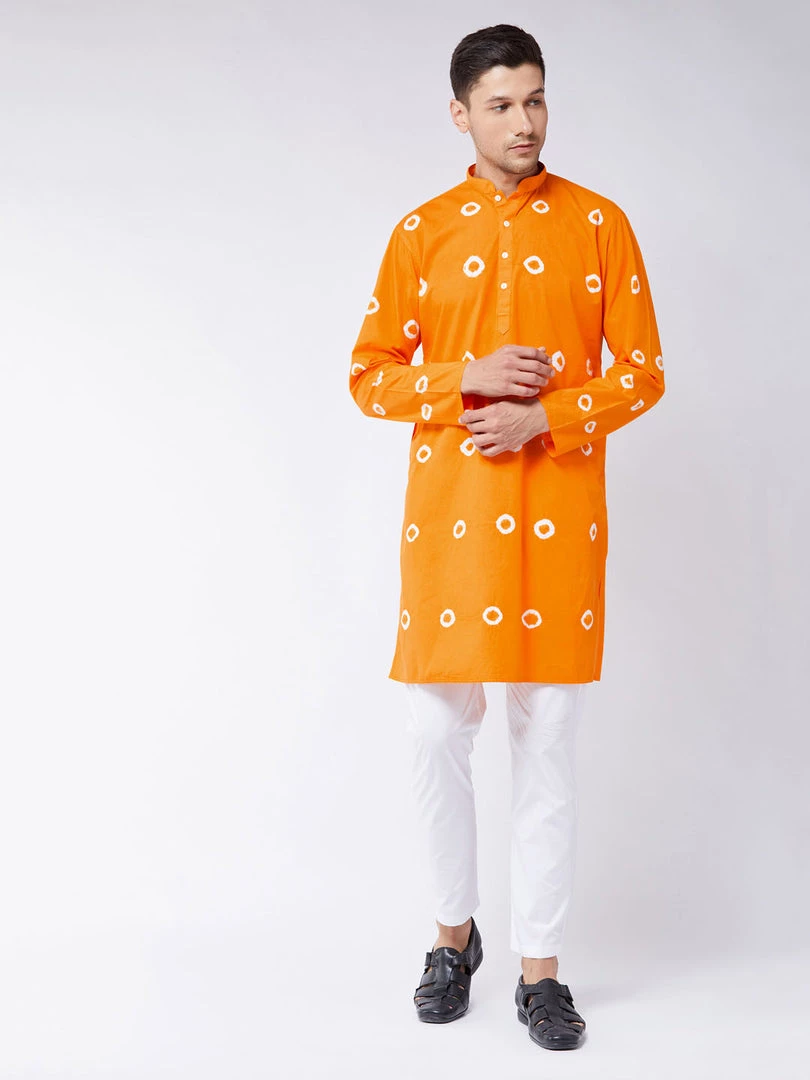 Kurta Sets VASTRAMAY Men's Orange And White Cotton Kurta Pyjama Set 3 Kurta Sets VASTRAMAY Men's Orange And White Cotton Kurta Pyjama Set