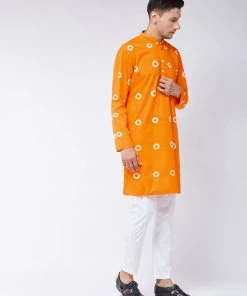 Kurta Sets VASTRAMAY Men's Orange And White Cotton Kurta Pyjama Set