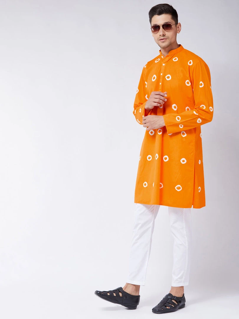 Kurta Sets VASTRAMAY Men's Orange And White Cotton Kurta Pyjama Set 8 Kurta Sets VASTRAMAY Men's Orange And White Cotton Kurta Pyjama Set