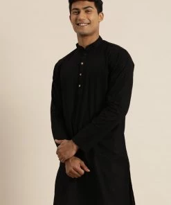 VASTRAMAY Men's Black Cotton Kurta