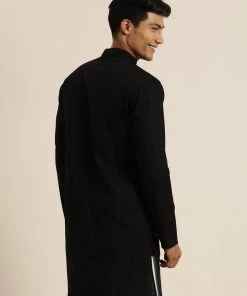 VASTRAMAY Men's Black Cotton Kurta