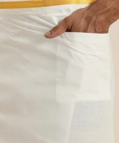 VASTRAMAY Men's Black Cotton Kurta And Mundu Set