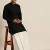 VASTRAMAY Men's Black Cotton Kurta And Mundu Set
