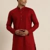 VASTRAMAY Men's Maroon Cotton Kurta
