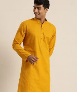 VASTRAMAY Men's Mustard Cotton Kurta