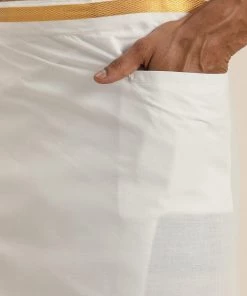 VASTRAMAY Men's Mustard Cotton Kurta And Mundu Set 16 VASTRAMAY Men's Mustard Cotton Kurta And Mundu Set