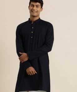 VASTRAMAY Men's Navy Blue Cotton Kurta
