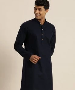 VASTRAMAY Men's Navy Blue Cotton Kurta