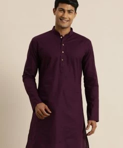 VASTRAMAY Men's Purple Cotton Kurta
