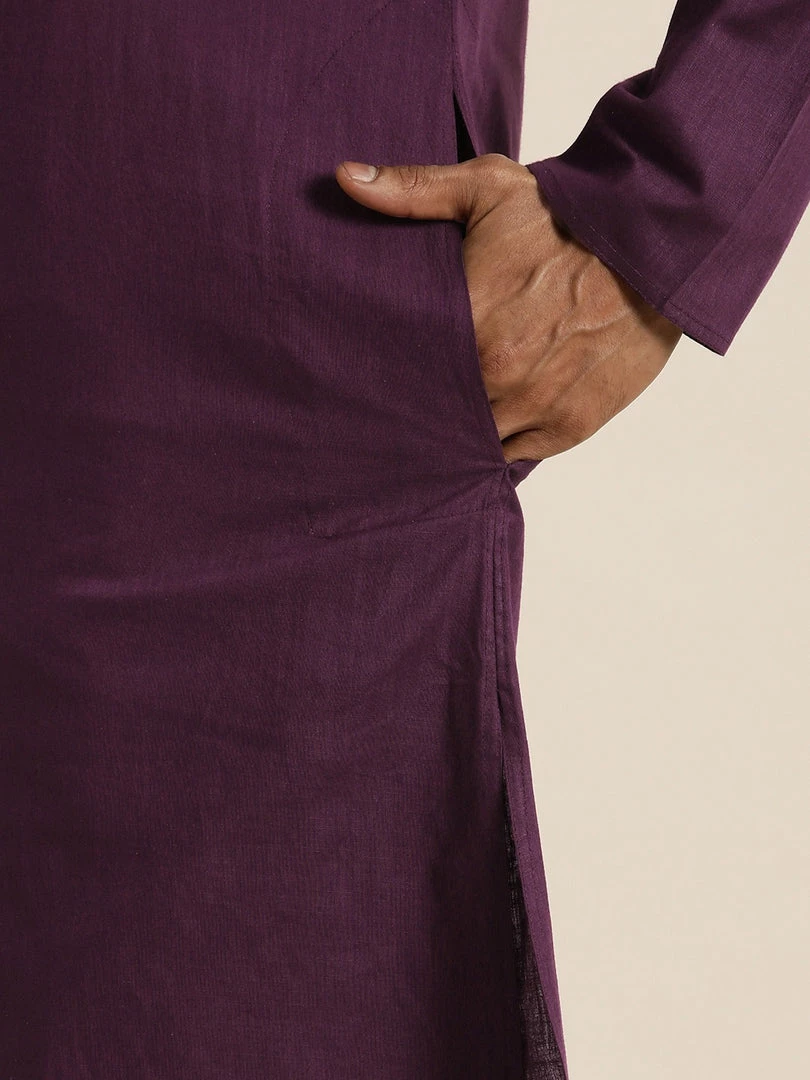 VASTRAMAY Men's Purple Cotton Kurta And Mundu Set 8 VASTRAMAY Men's Purple Cotton Kurta And Mundu Set