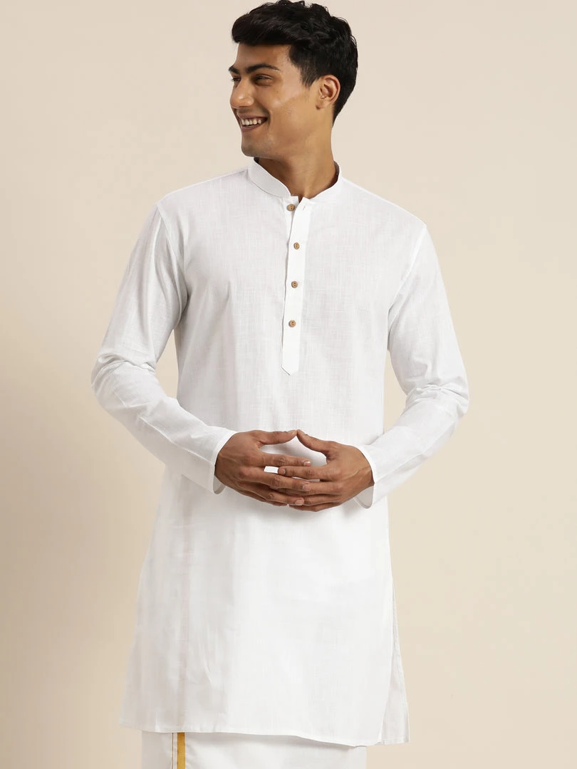 VASTRAMAY Men's White Cotton Kurta 3 VASTRAMAY Men's White Cotton Kurta