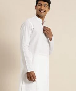 VASTRAMAY Men's White Cotton Kurta