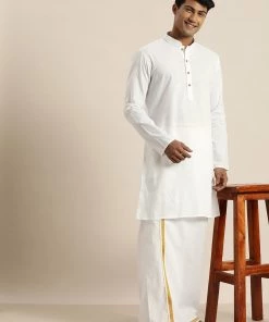 VASTRAMAY Men's White Cotton Kurta 14 VASTRAMAY Men's White Cotton Kurta