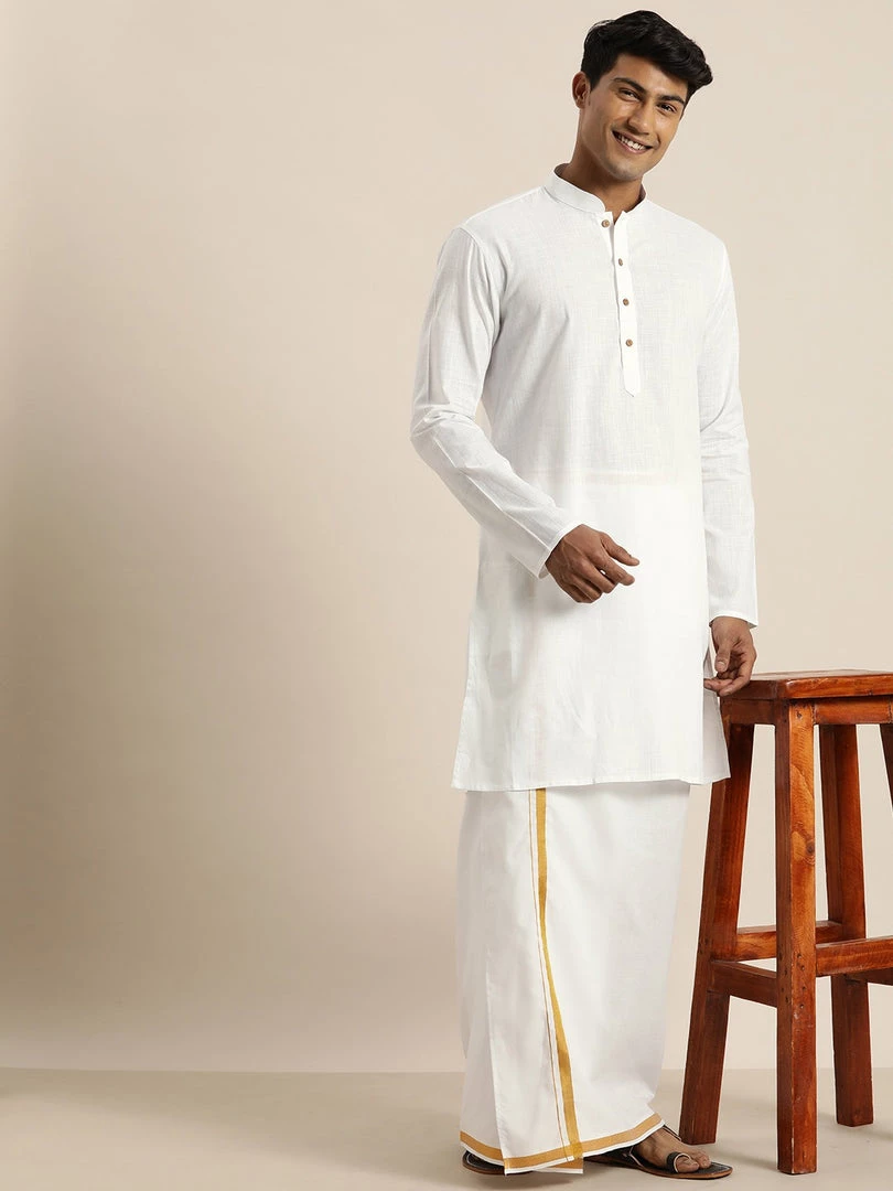 VASTRAMAY Men's White Cotton Kurta 8 VASTRAMAY Men's White Cotton Kurta