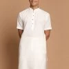 Kurta Sets VASTRAMAY Men's Cream Color Solid Kurta 1 Kurta Sets VASTRAMAY Men's Cream Color Solid Kurta